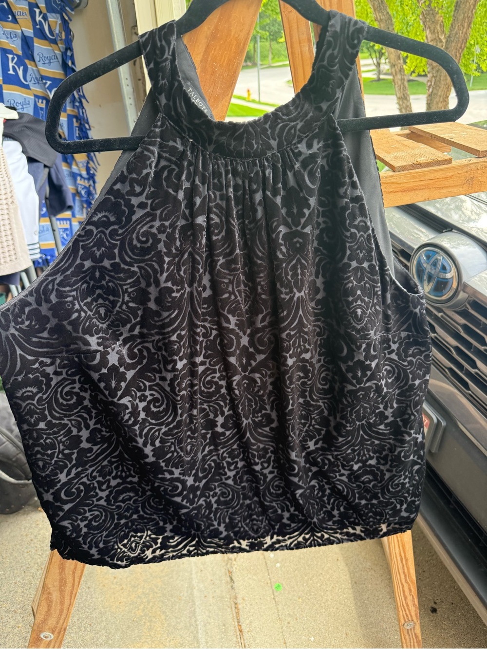 Talbots Black Velvet Burnout Halter-Neck Blouse